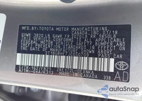 2018 Toyota Corolla Le z USA, uszkodzony, nr VIN 2T1BURHE7JC050709